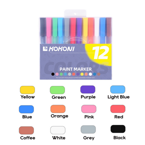 KOKONI 12 Colors Acrylic Paint Marker Set, Water Based, for 3D Prints Coloring