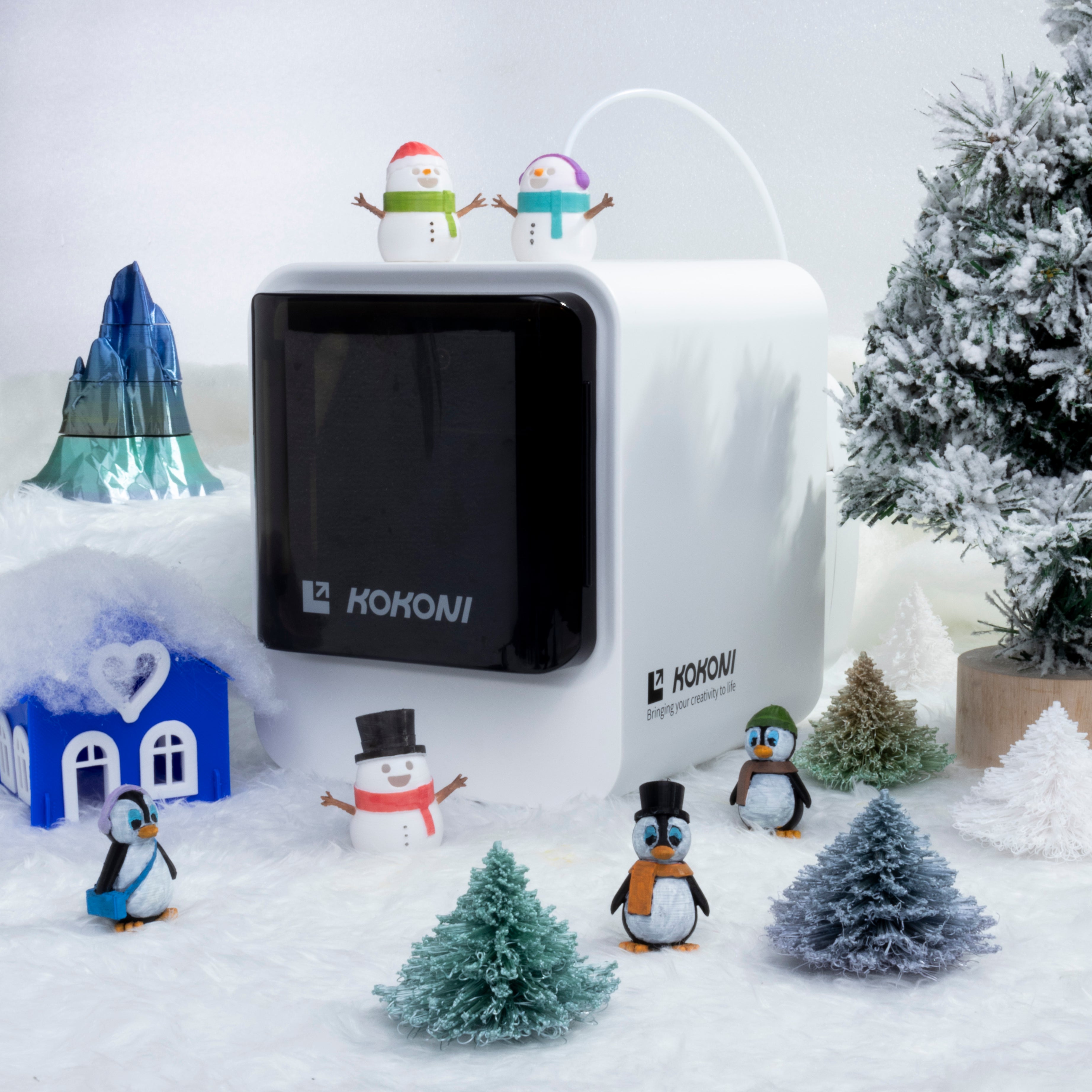 Snow World Pack: KOKONI EC1/EC2 3D Printer Plus Filaments White/ Black/ Blue